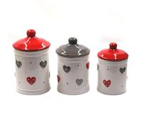 Set de Trois Pots Céramique - Coeurs à Pois Rangement Cuisine