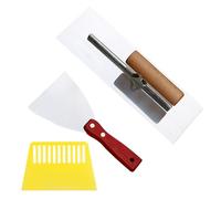 Set de Truelle de Lissage Professionnelles, 1 Taloche de Lissage 300 × 100 mm en Acier Inoxydable avec Manche, 1 Spatule 100 mm et 1 Grattoir en Plastique, pour Enduit, Béton, Lissage (Argent)