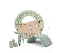 Set de tuyau d'arrosage de jardin 10 m, 1/2 pouce Tuyau d'eau avec support mural et arrosoir de jardin en plastique de haute qualité (3 fonctions de pulvérisation), tuyau d'irrigation avec raccords