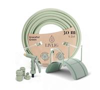 Set de tuyau d'arrosage de jardin 30 m, tuyau d'eau de 1/2 pouce avec support mural et arrosoir de jardin en plastique de haute qualité (3 fonctions de pulvérisation), tuyau d'arrosage incluant des