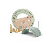 Set de tuyau d'arrosage Livlig 10 m - Kit complet d'arrosage de jardin avec tuyau d'eau de 1/2 pouce, support mural en acier et gicleur de jardin en laiton - Set de tuyau 10 m incl. raccords, Vert