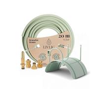 Set de tuyau d'arrosage LIVLIG 20 m - Kit complet d'arrosage de jardin avec tuyau d'eau de 1/2 pouce, support mural en acier et arrosoir de jardin en laiton - Set de tuyau 20 m incl. raccords, vert