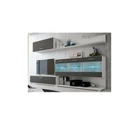 Set de TV, meuble TV, etagere haute , meuble haut, vitrine LED coloris blanc, graphite --