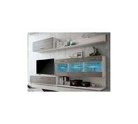 Meubles TV Pegane Set de TV, meuble TV, etagere haute , meuble haut, vitrine LED coloris pin Andersen, gris --