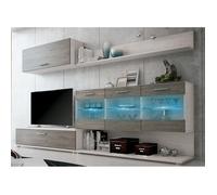 Set de TV, meuble TV, étagère haute , meuble haut, vitrine LED coloris pin Andersen, gris