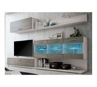 Meubles TV Pegane Set de TV, meuble TV, etagere haute , meuble haut, vitrine LED coloris pin Andersen, gris --