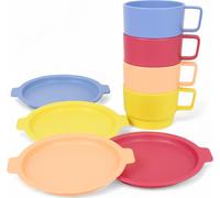 Set de vaisselle - 4 assiettes Ø 23,5 cm & 4 gobelets 300 ml - Multicolore - Plastique robuste - Idéal pour le camping, le plein air et la vie quotidienne