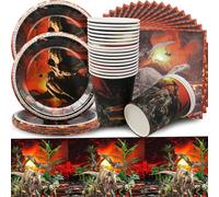 Set de vaisselle 61 pièces Dinos, set de décoration d'anniversaire sur le thème des dinosaures, décoration de table rétro, décor avec des dinosaures de l'ère volcanique préhistorique pour 20 invités