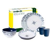 Brunner Service de table en mélamine Tête-à-tête Bleu Océan 8pcs Blanc/Bleu