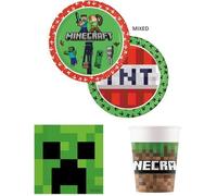 Set de vaisselle de fête ( cde 6 ) - Procos - Minecraft - 52 pièces - Décoration de table - Anniversaire enfant + 6 ballons offerts
