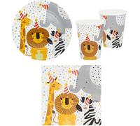 Set De Vaisselle De Fête Safari Avec Gobelets En Carton,Assiettes,Serviettes,Décoration,Anniversaire,Fête Des Enfants,Animaux