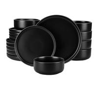 Set de vaisselle en céramique, vaisselle complète pour 6 personnes, design élégant bleu et noir , noir, 24 pièces pour 6 personnes