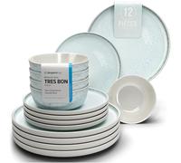 Set de vaisselle en faïence pour 4 personnes Ibiza 12 pièces Vainqueur du test Magnifique service de table méditerranéen en faïence méditerranéenne, service de table pour 4 personnes, set de vaisselle