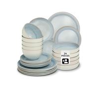 Service - TECTAKE - Set de vaisselle MARE 24 pièces en faïence émaillée 6 personnes fait main compatible lave-vaisselle - Gris