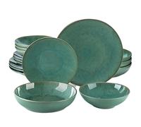 Set de vaisselle en faïence verte, service pour 4/8/12, artisanat d'excellence, 18 0x53cm