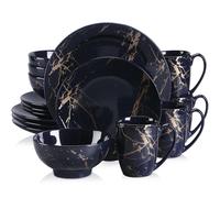Set de vaisselle en porcelaine, design élégant en éclats d'or, plusieurs options de pièces, 16 pièces