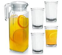 Set De Vaisselle - Excellent Houseware - Dzbanek Et Szklanki - 1,1l - Verre Transparent - Couvercle Blanc