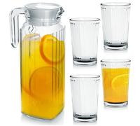Set de vaisselle - EXCELLENT HOUSEWARE - Dzbanek et Szklanki - 1,1L - Verre Transparent - Couvercle Blanc