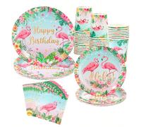 Set de vaisselle jetable en papier à motif flamant rose hawaïen, décoration de fête d'anniversaire, baby shower sur le thème tropical de l'été à Hawaï, comprenant 8 assiettes en papier de 7 ou 9 pouce