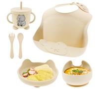 Set de vaisselle pour bébé 6 pièces en silicone avec ventouse antidérapante - Assiettes pour enfants - Bols pour enfants - Gobelets à paille, bavoir, fourchette, cuillère, pour bébé qui mange de