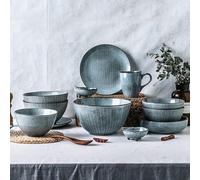 Set de Vaisselle, Service Vaisselle, Ensemble de vaisselle en céramique japonaise, ensemble d'assiettes de cuisine for 8 personnes, passe au lave-vaisselle et au micro-ondes, 40 pièces