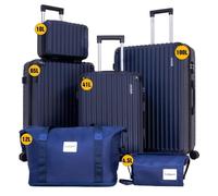 Set de Valises 6 PCS -Bleu - Coque Semi-rigide - 4 Roulettes - Imperméable
