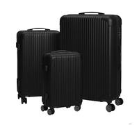 Set de valises Relaxdays, 3 pièces, 4 roulettes, coque rigide, 3 tailles, poignée télescopique, serrure à code, noir