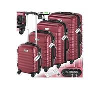 Set de valises rigides 4 pièces en plastique ABS robuste, pèse-bagages et une étiquette de valise incluses rouge bordeaux
