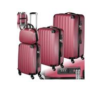 Set de Valises Trolley Rigides 4 pièces 3 trolleys en plastique ABS robuste rouge bordeaux