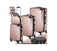 Set de valises trolley rigides 4 pièces, 3 trolleys et une trousse de beauté en plastique ABS robuste or rose