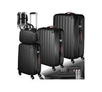 Set de valises trolley rigides 4 pièces, 3 trolleys et une trousse de beauté en plastique ABS robuste noir