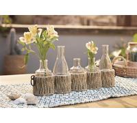 Set de vases "bouteilles" Porte-vases en ficelle de papier avec 5 vases en verre en forme de bouteille, décoration de table, vase de fleurs, vase de table