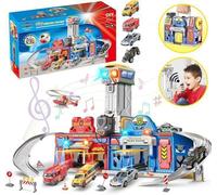 Set de véhicules de secours d'urgence en ville, piste de jeu avec station de police et de pompiers, idéal pour enfants de 3 à 8 ans