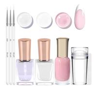Set de Vernis French Manucure - Sèche-Rapide, avec Top Coat, Tampon à Ongles et Pinceau Fin Nail Art, Vernis Jelly Nude & Blanc pour DIY Nail Art à la Maison, Sans Lampe UV, Nail polish (Rosa, 8x)