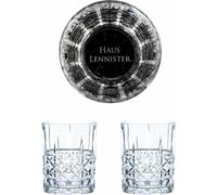 Set de verres à whisky Game of Thrones Maison Lannister, Lannister, Verre à whisky gravé, GoT, 2 pièces, verre cristal, 345 ml