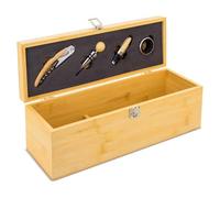 Set de vin dans une boîte en bois de bambou - Coffret cadeau avec accessoires pour vin - Tire-bouchon, bouchon, coupe-capsule et doseur - 36 × 12 × 12 cm. Pour les amateurs de vin.