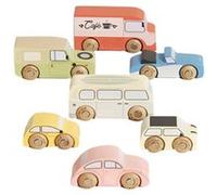 Le Toy Van – Set de 7 voitures rétro TV443 – Bois FSC, couleurs pastel, 3+ ans