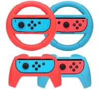 Set De Volants & Grip Pour Switch - Compatible Nintendo Switch - 2 Volants & 2 Poignées De Contrôle Antidérapantes Pour Joy-Con - Accessoires 2 Joueurs, Jeux De Courses & Aventures (Rouge + Bleu)