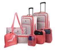 ITACA - Set Valise Souples à 4 roulettes - Lot Valise Tissu à Roulette - Sets de Bagages pour soute Avion, Soldes sur Set de valises à roulettes. Verrouillage à Combinaison, Beige-Corail