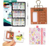Set de voyage miniature pour aquarelle, Mini kit d'aquarelle avec pinces à linge, Mini coffret à aquarelle, Set de voyage pour aquarelle en bois de poche pour artiste, Set de palette pour carnet de