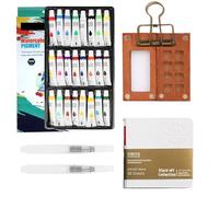 Set de voyage miniature pour aquarelle, mini set de voyage avec pinces à linge, mini coffret à aquarelle, set de voyage pour aquarelle en bois de poche pour artiste, set de palette pour carnet de