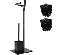 Set De WC - Noir - 22X18X70Cm - Porte-Papier Et Brosse Toilette INCL. - Acier Inoxydable - Base en Verre - Plus: 1+2 Têtes De Brosse De Rechange!