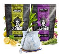 Set de yerba maté avec accessoires | Guarani Menta Limon et Maracuya | Yerba maté fruité | Calebasse, bombilla et accessoires | Caféine naturelle | Yerba maté du Paraguay | 2x500g | 1kg