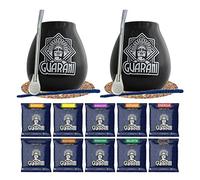 Set de Yerba Maté Complet double 2x set de démarrage pour deux Yerba Maté Guarani 10x50g 2x Large calebasse en céramique 350ml 2x Bombilla en acier inoxydable 2x soucoupe en liège 2x nettoyeur