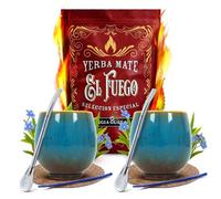 Set de yerba maté El Fuego Energia Guarana avec accessoires pour deux personnes | Yerba maté avec guarana | Calebasse, bombilla et accessoires | Yerba maté du Paraguay | Caféine naturelle | 500g