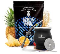 Set de yerba maté Verde Mate Green Mas IQ avec accessoires | Yerba maté stimulant | Calebasse TermoColador, bombilla et accessoires | Caféine naturelle | Yerba maté brésilien | 500g | 0,5kg