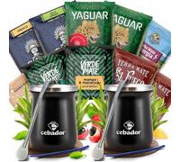 Set d'échantillons de yerba mate avec accessoires | Yerba mate Yaguar, Verde Mate, Soul Mate, Guarani, Rio Parana, El Fuego | 2x tasse à maté thermique et 2x bombilla | 10x50g | Caféine naturelle
