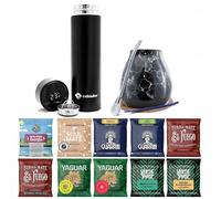 Set d'échantillons de yerba mate avec accessoires | Yerba mate Yaguar, Verde Mate, Soul Mate, Guarani, Rio Parana, El Fuego | Thermos, calebasse, bombilla | 10x50g | Caféine naturelle | 500g | 0,5kg