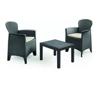 Set Décor de Jardin en Polypropylène Rotin 3 Pièces 2 Fauteuils+1 Table Tree