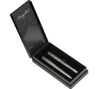 Set d'écriture élégant en aluminium recy rossé doré mat - Stylo à bille avec mécanisme rotatif et stylo roller écriture bleue | Boîte cadeau pliante de qualité supérieure | Set d'écriture de